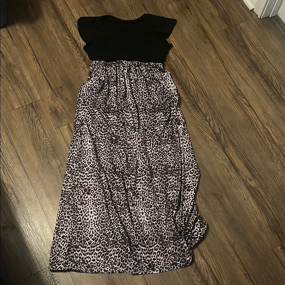 Leopard Print Maxi Dress with Black Top